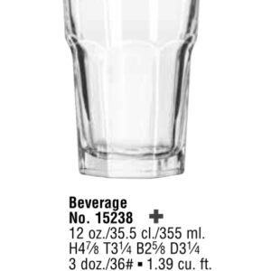 GIBRALTAR® GLASSWARE 15238 Beverage, 12 oz 3 dz