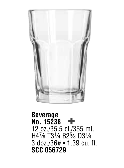 GIBRALTAR® GLASSWARE 15238 Beverage, 12 oz 3 dz